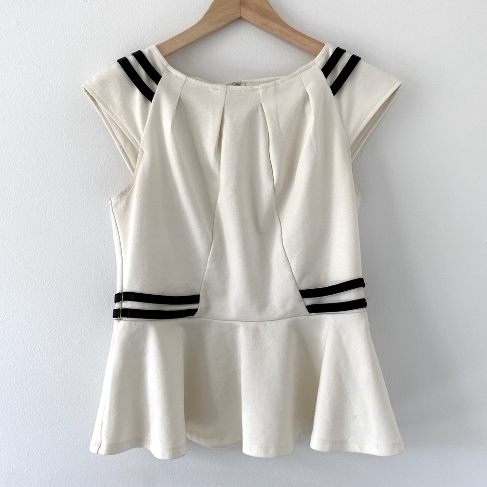 Jennifer Lopez Peplum Top w/ Vegan Leather Details